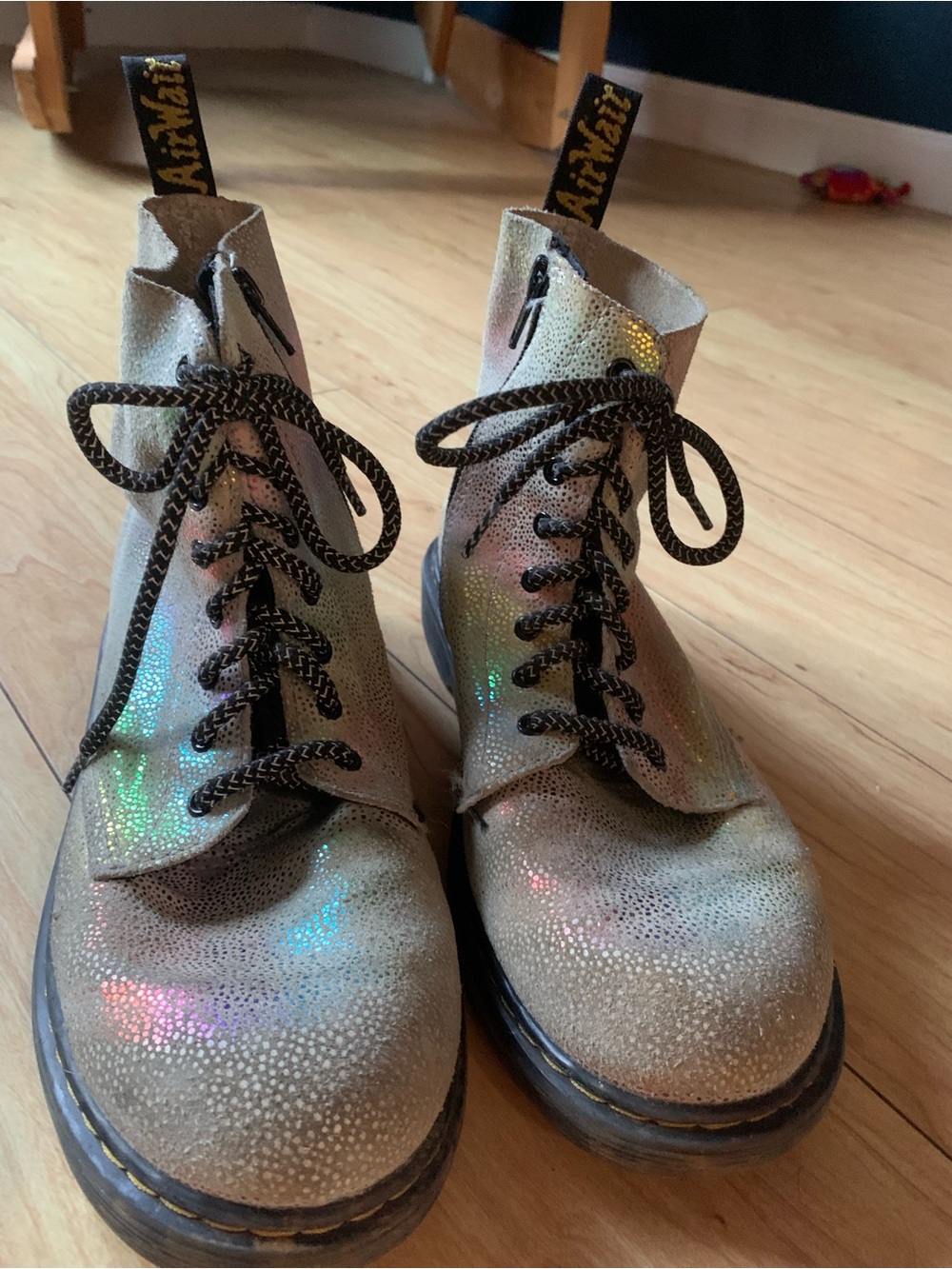 Dr. Martens Women's Iridescent Glitter Lace-Up Boots - Rainbow White